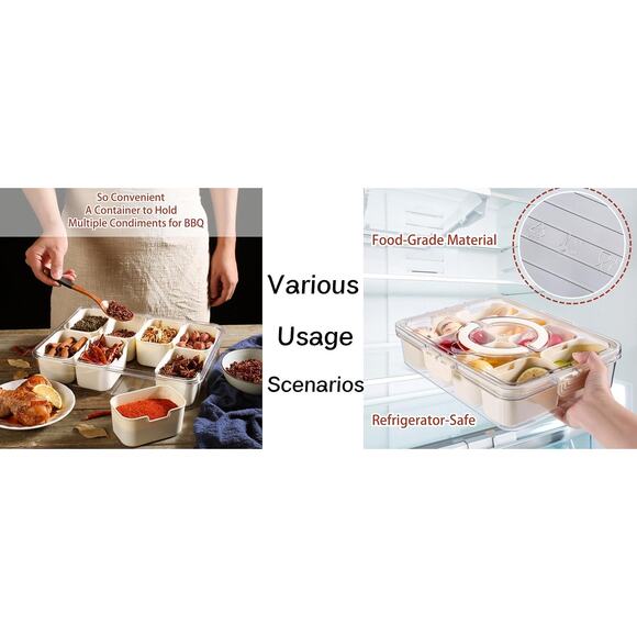 Snackle Box Container 8-Compartment Food Storage Tray with Lid & Handle Organize - Picture 11 of 12